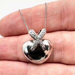 Estate Jewelry High End Womens Necklace 14K White Gold Diamond Heart Pendant